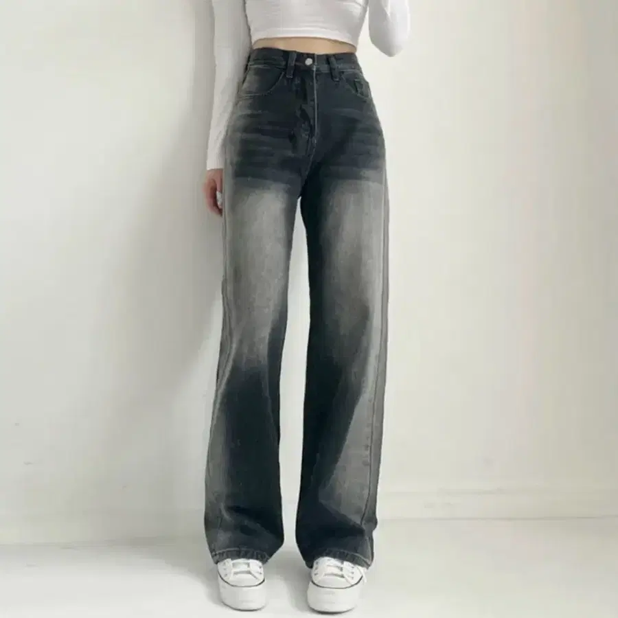 교신o) 빈티지워싱 와이드 데님 일자 롱팬츠 하이웨스트 블랙S 에이블리 지그재그