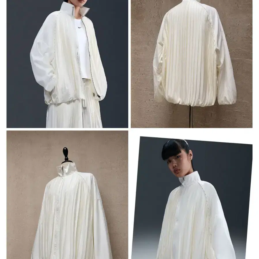 (정품) 나이키 플리츠 오버사이즈 집업 재킷 아이보리 S