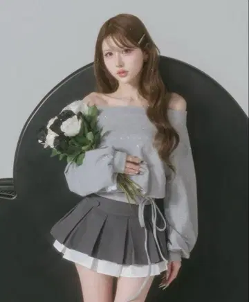 허리 디자인 비즈 오프숄더 탑