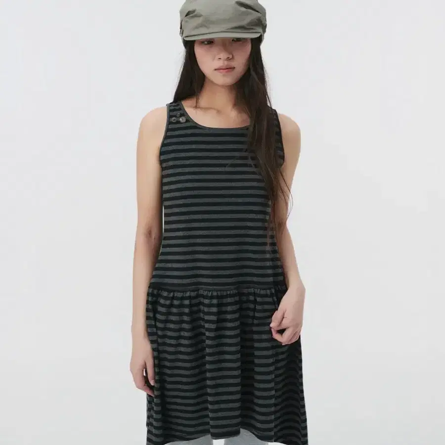 오헤시오 Jersey shirring layered dress (black stripe)