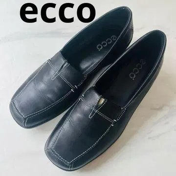 ecco 블랙 가죽 로퍼 플랫 펌프스 22.5 3E