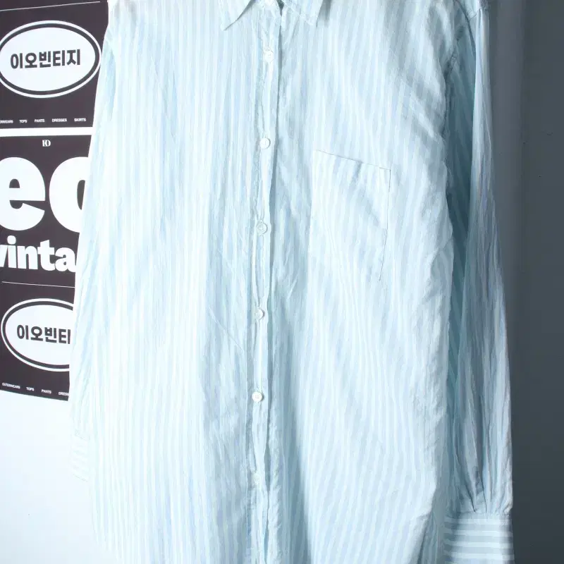 W(F) 엔오디 셔츠 남방 스트라이프 연블루 경량 아메카지-H37950