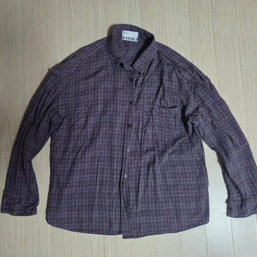 남성L~XL 슈퍼서브 컷오프 그런지 체크 셔츠 애쉬퍼플 남자 긴팔남방