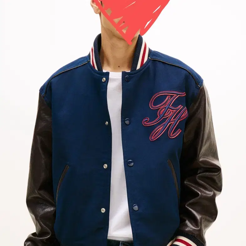 타미힐피거 레더 바시티 자켓 XS