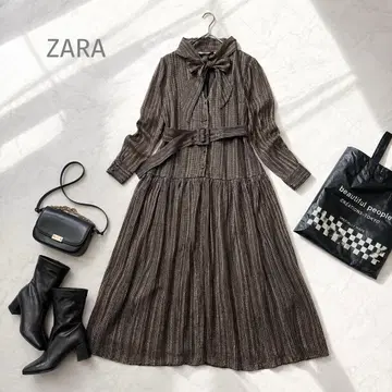 새상품급 ZARA 자라 보타이 벨트 포함 롱 원피스 올 패턴 라메 믹스