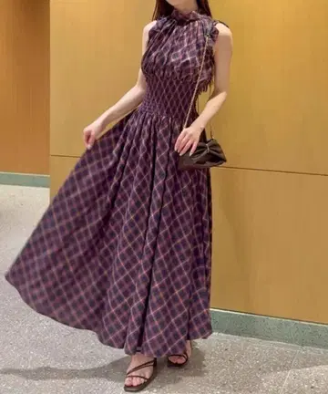 SNIDEL 프릴 슬리브 체크 원피스