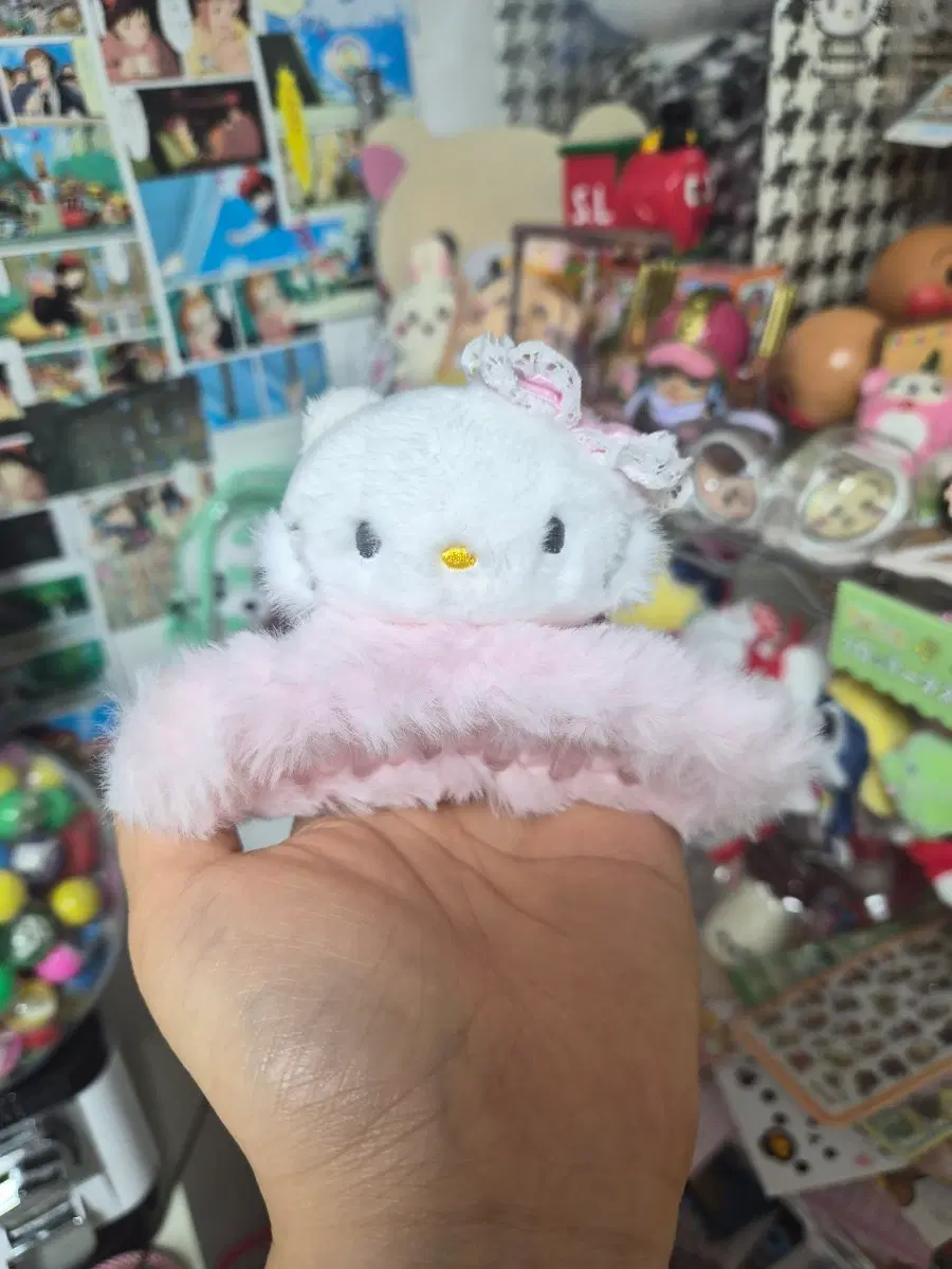 키티 인형 헤어 집게 핑크