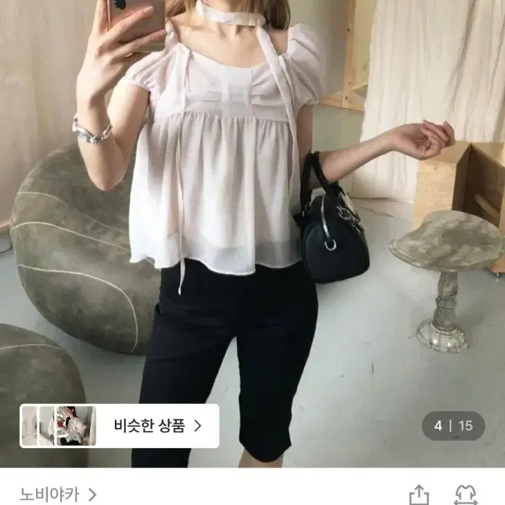 (새상품)노비야카 무스비 블라우스 반팔ver 아이보리
