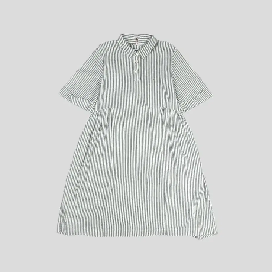 타미힐피거 타미진스 화이트 블랙 배색 스트라이프 스몰로고 하프버튼 롤업 핀턱 플리츠 카라넥 PK 피케 7부 반팔 원피스 WOMANS L