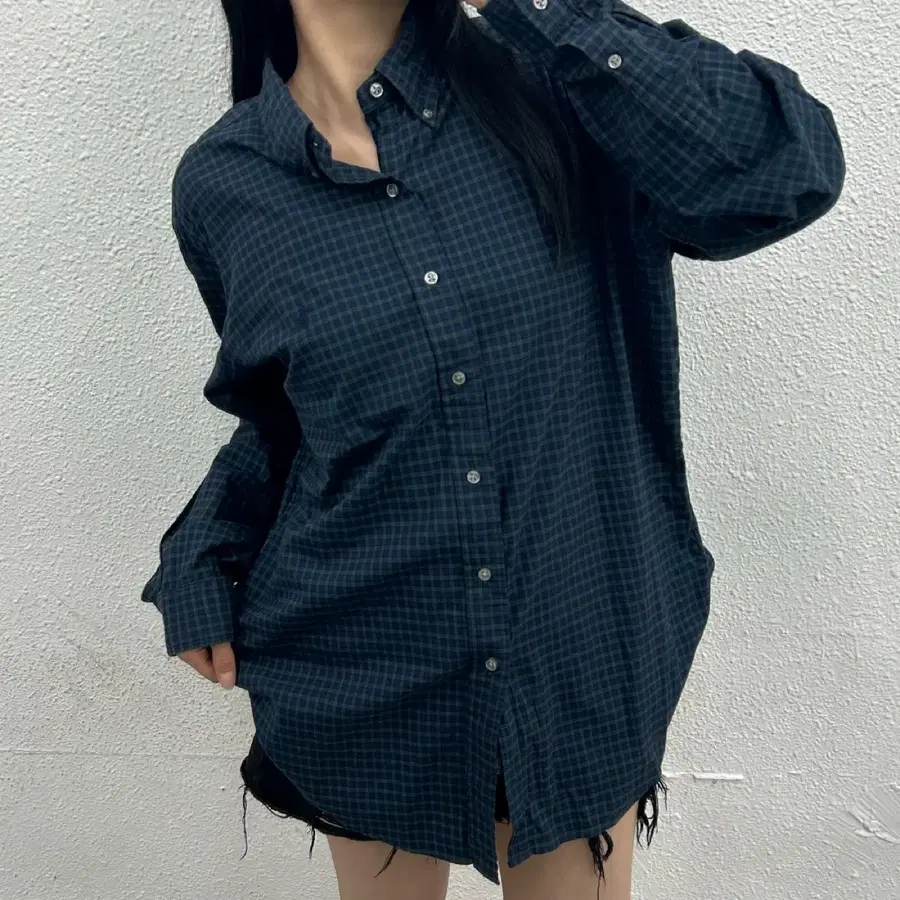 폴로 랄프로렌 네이비포니 네이비체크 셔츠 L