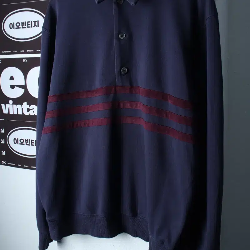 (M-XL) 파르티멘토 맨투맨 티셔츠 카라 네이비 삼선-H38048