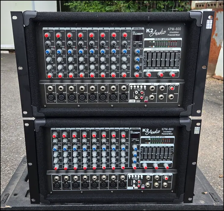 [중고] K2 Audio KPM-800 파워드믹서 (400W+400W 8채널 / 랙날개 장착)