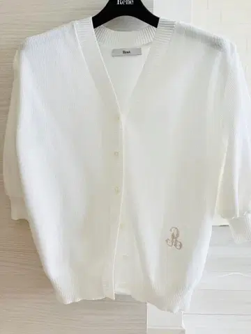 르네 루네 로고 자수 반팔 가디건 화이트