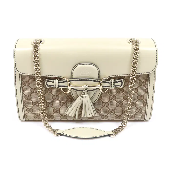Gucci(구찌) 295402 GG로고 자가드 아이보리 레더 테슬 에밀리 숄더백 MBD61319GU