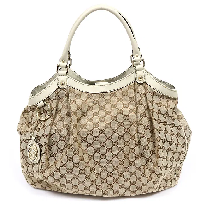Gucci(구찌) 211943 GG로고 자가드 화이트 레더 수키 라지 토트백 MBD11434GU