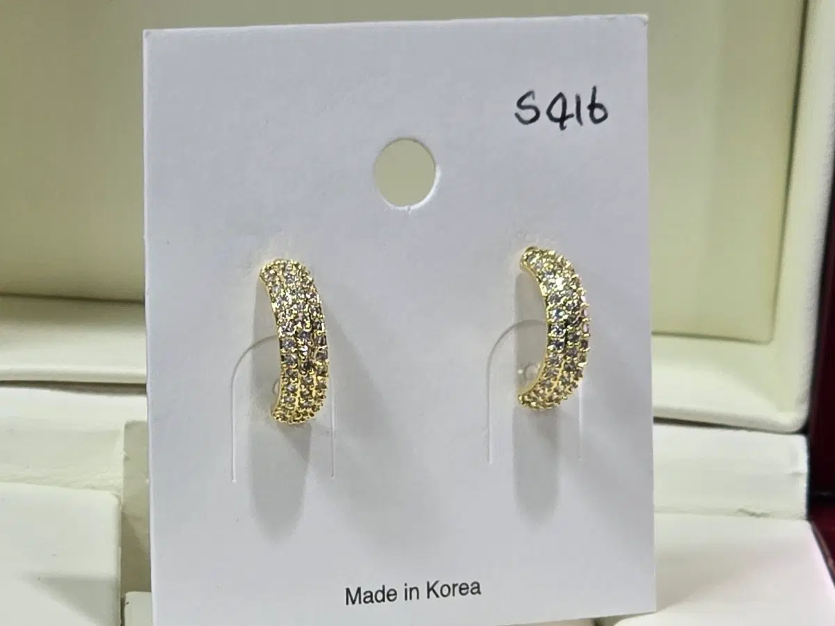 금도금 큐빅 후프 귀걸이 S416 Made in Korea