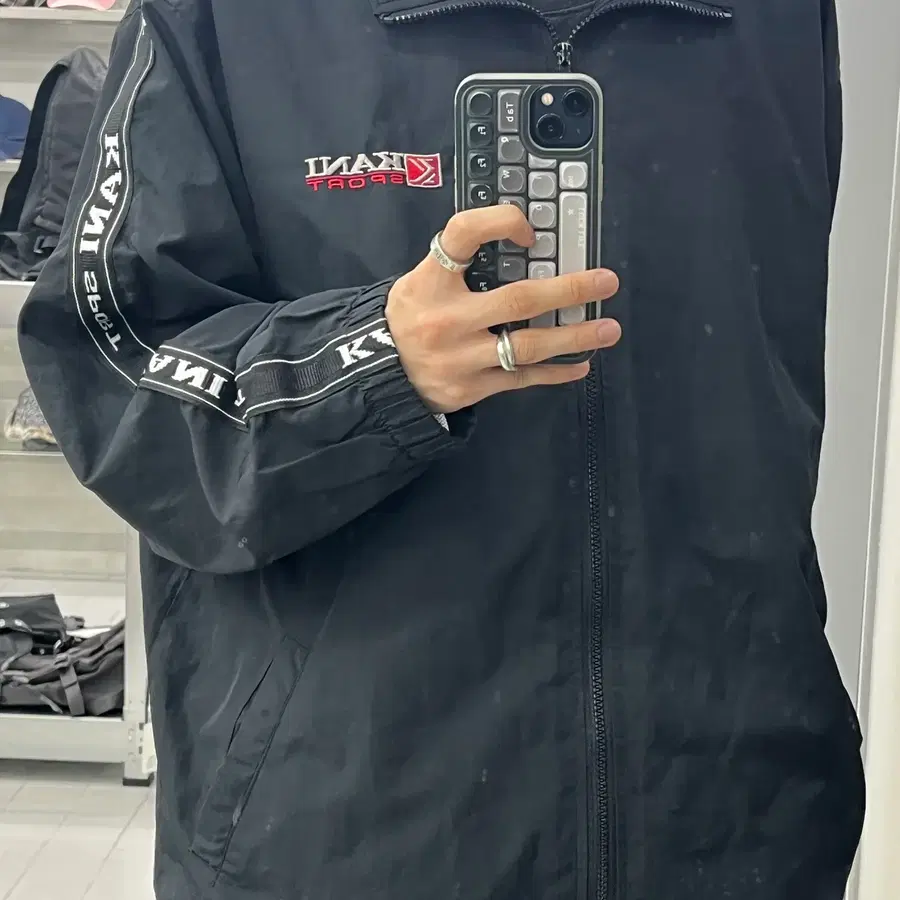 (XL) 칼카니 00s 사이드 테이프라인 올드스쿨 바람막이 자켓 블랙