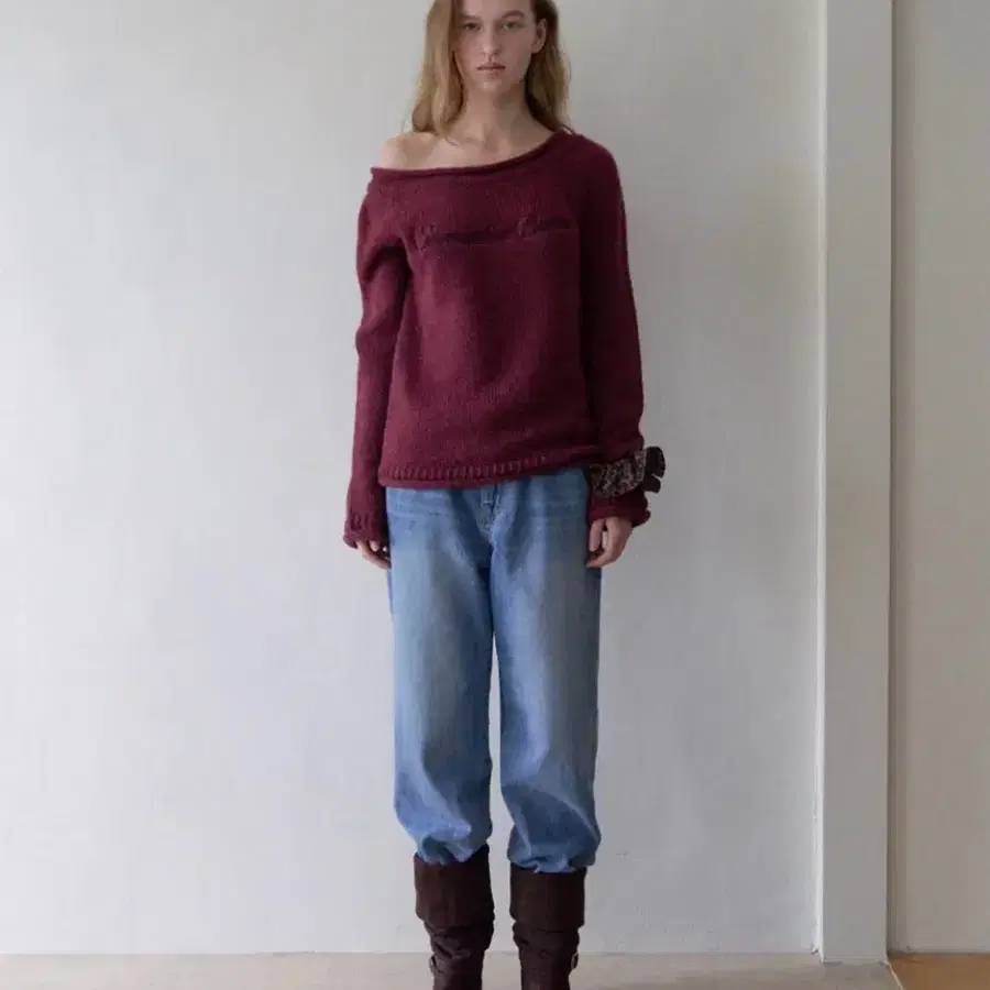 새상품) 썸웨어버터 Bold Logo Alpaca Boat Knit
