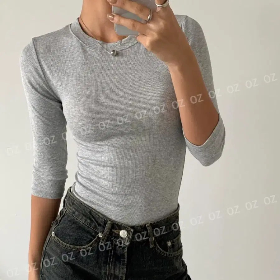 5부 오즈브릿지 골지 슬림핏 라운드 반팔 아이보리 네이비 그레이 베이지