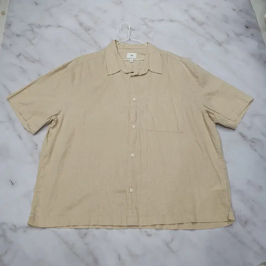 <만원빈티지> H&M 베이지 린넨 혼방 카라 반팔 셔츠 XL