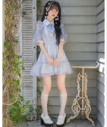 ROJITA 꽃무늬 시스루 원피스 블루