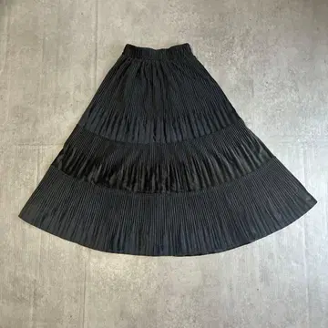 90s vintage 블랙 벨로아 플리츠 롱 스커트 티어드 광택 M