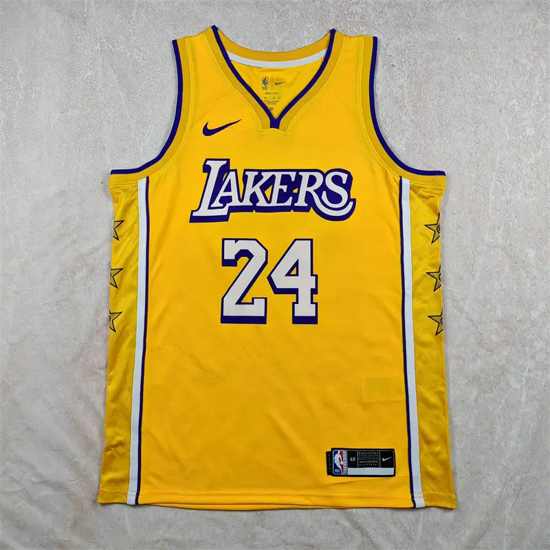NBA 레이커스 브라이언트 24번 옐로우 스타 패턴 농구 유니폼 남녀공용 저지