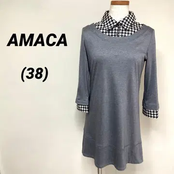 AMACA 아마카 레이어드 스타일 튜닉 반소매 그레이 화이트 블랙 하운드투스