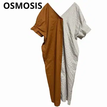 오즈모시스 새상품급 스트라이프 절개 바이컬러 원피스 양V넥 와이드