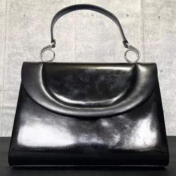 새상품급 WAKO 긴자 와코 패턴트 레더 블랙 실버 금장 장식 탑 핸들백