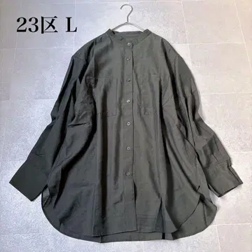 빅 사이즈 23구 L 밴드 카라 시어 셔츠 블라우스 카키 2XL