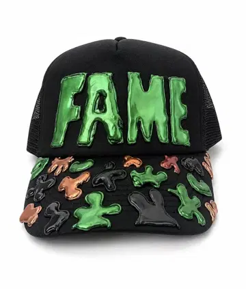 메쉬 캡 블랙 FAME 입체 장식 리메이크 메탈릭 가공