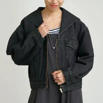 카렌테이지 IENA 별주 세일러 카라 데님 자켓 BLK