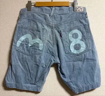 EVISU 에비수 카모메 8 프린트 데님 숏팬츠