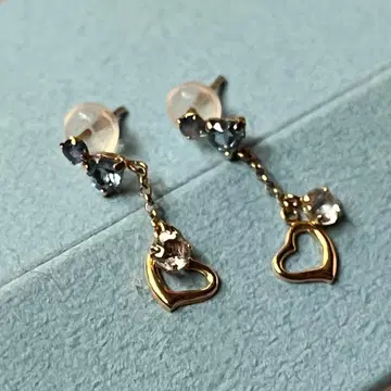 귀걸이 k10 견고 하트 블루 토파즈 화이트 토파즈 아쿠아 마린