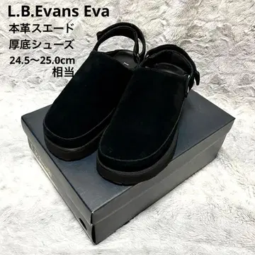 새상품급 [ L.B.Evans Eva ] 통굽 신발 25cm 천연 가죽 스웨이드 블랙