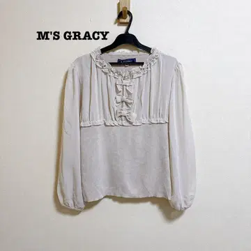 M'S GRACY 시어 슬리브 티셔츠 프릴 리본 베이지 40