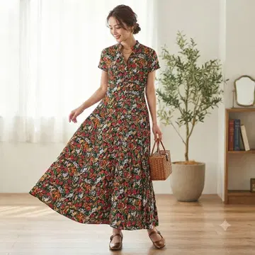 ZARA WOMAN 프리미엄 꽃무늬 맥시 원피스 S 보타니컬 A라인