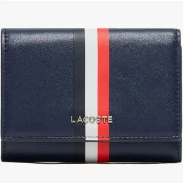 LACOSTE 트리코롤 프린트 가죽 3단 지갑