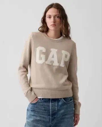 GAP 로고 크루넥 니트 베이지 xs