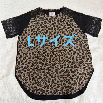 [새상품급] L 사이즈 레이스 포함 꽃무늬 레오파드 무늬 스트레치 티셔츠