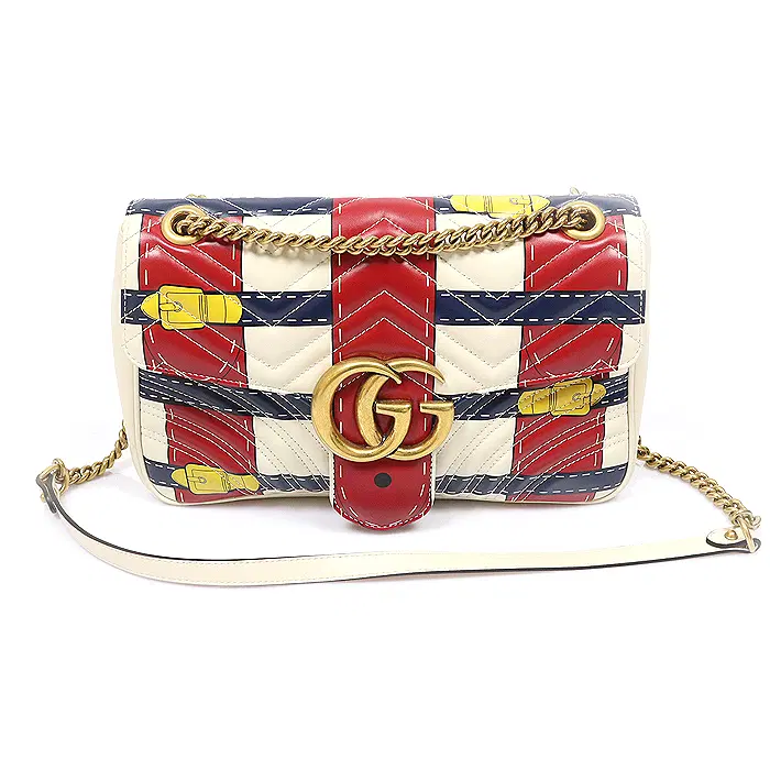 Gucci(구찌) 443496 화이트 마틀라세 쉐브론 트롱프뢰유 GG 마몽 미듐 체인 숄더백 MUJ42826GU