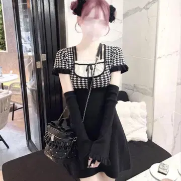 허니뮤우 암커버 포함 하운드투스 체크 패턴 원피스 XS