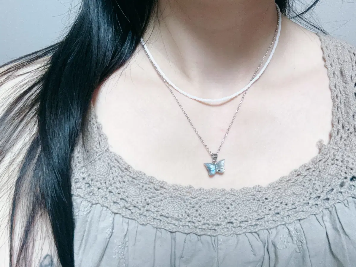 <Handmade> 나비 화이트 세트 목걸이