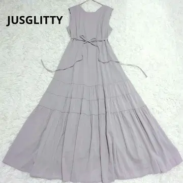 JUSGLITTY 티어드 롱 원피스 벨트 포함 1 더스티 핑크
