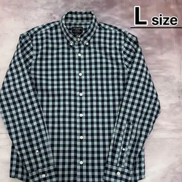 Abercrombie & Fitch 긴팔 셔츠 L 체크 무늬 블루 스카이블루