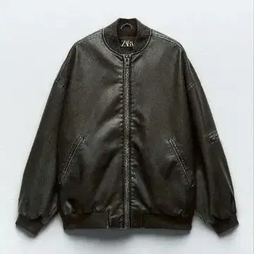 ZARA 오버 사이즈 데미지드 인조 가죽 봄버 자켓