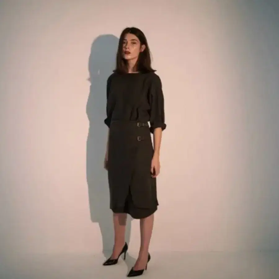 비아플레인 랩체크 울 스커트