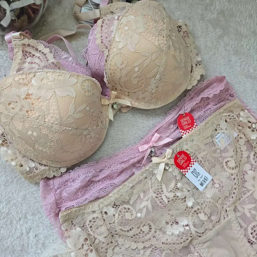 레이스 브라팬티세트 80B (베이지+핑크) 여성속옷세트