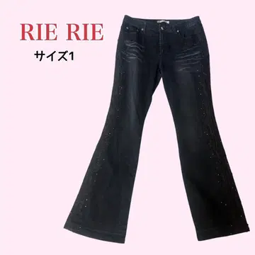 RIE RIE 자수 플레어 부츠컷 데님 큐빅 y2k 슬림 레그